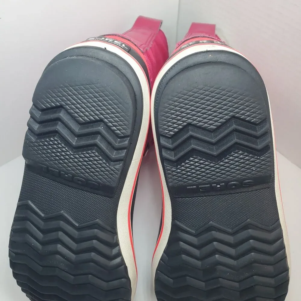 Sorel Girls Sz 5 Yoot Pac Snow Boots Pink Black Waterproof Winter Faux Fur EUC
